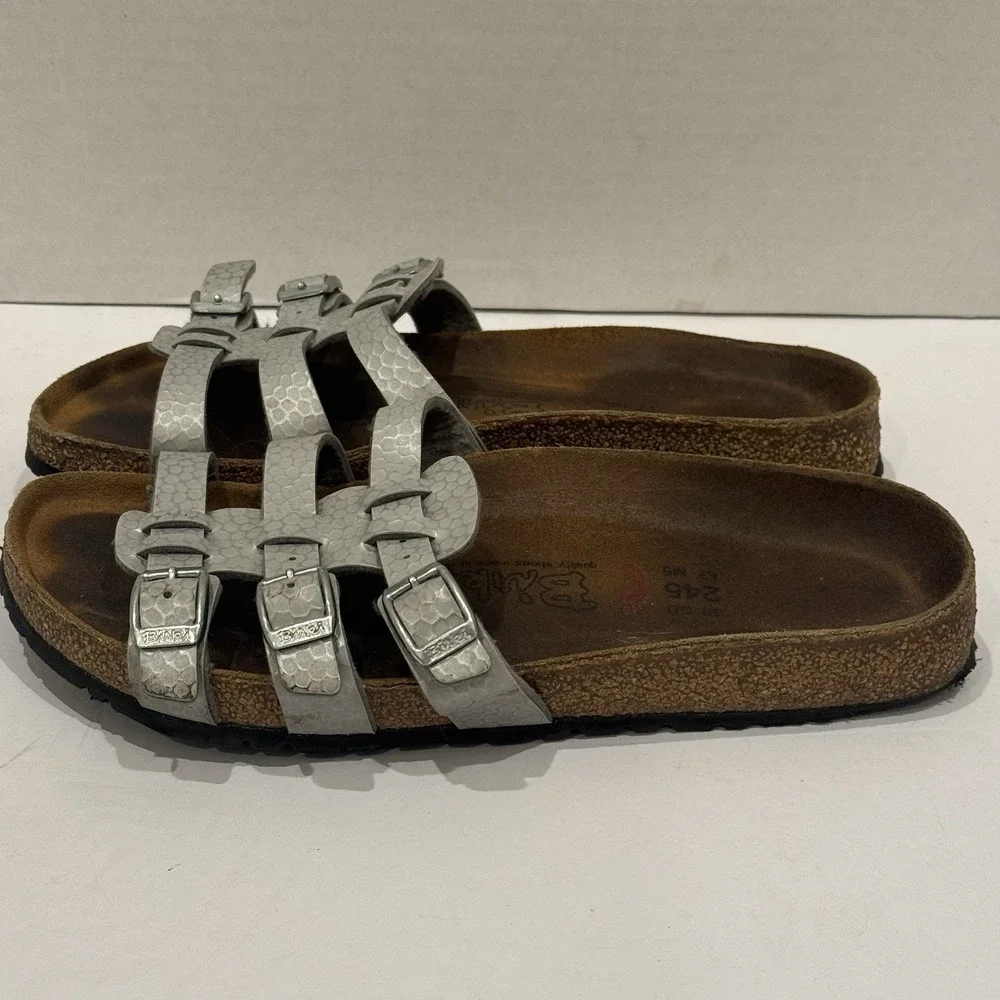 Birkie Birkenstock Florida 3 Strap Slip On Sandal Silver Women's 7-7.5 EU 38 - Picture 2 of 7